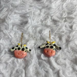 Cow and cloud clay earrings
